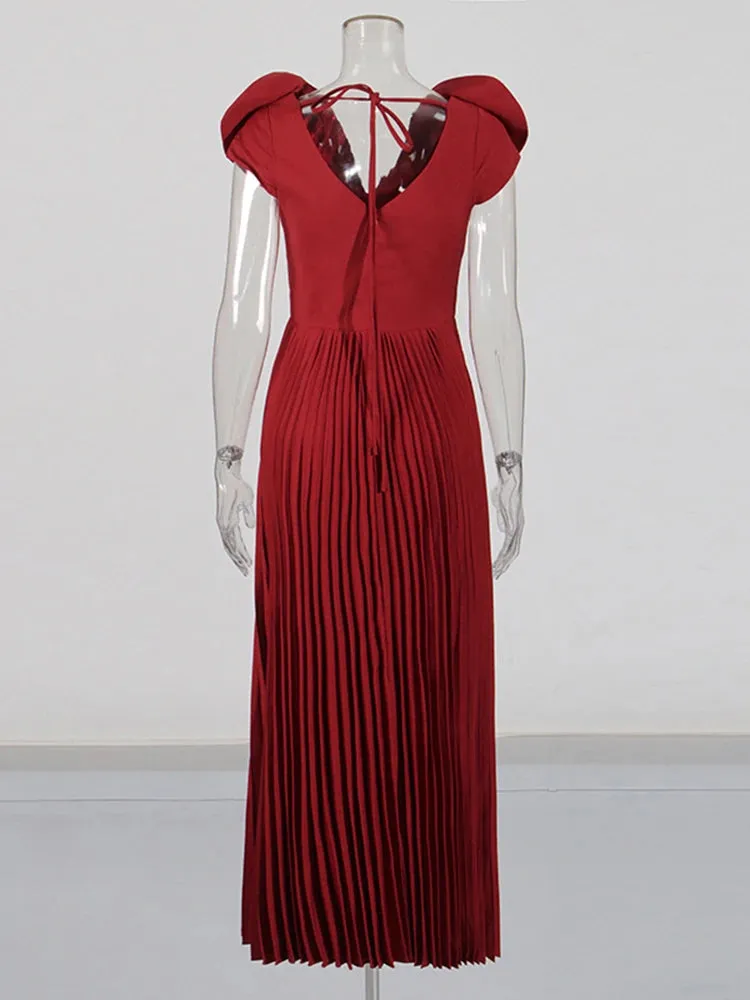 Elegant Patchwork Appliques Short Sleeve Pleated Dress