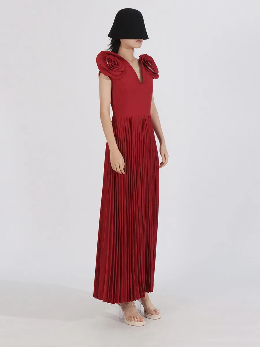 Elegant Patchwork Appliques Short Sleeve Pleated Dress