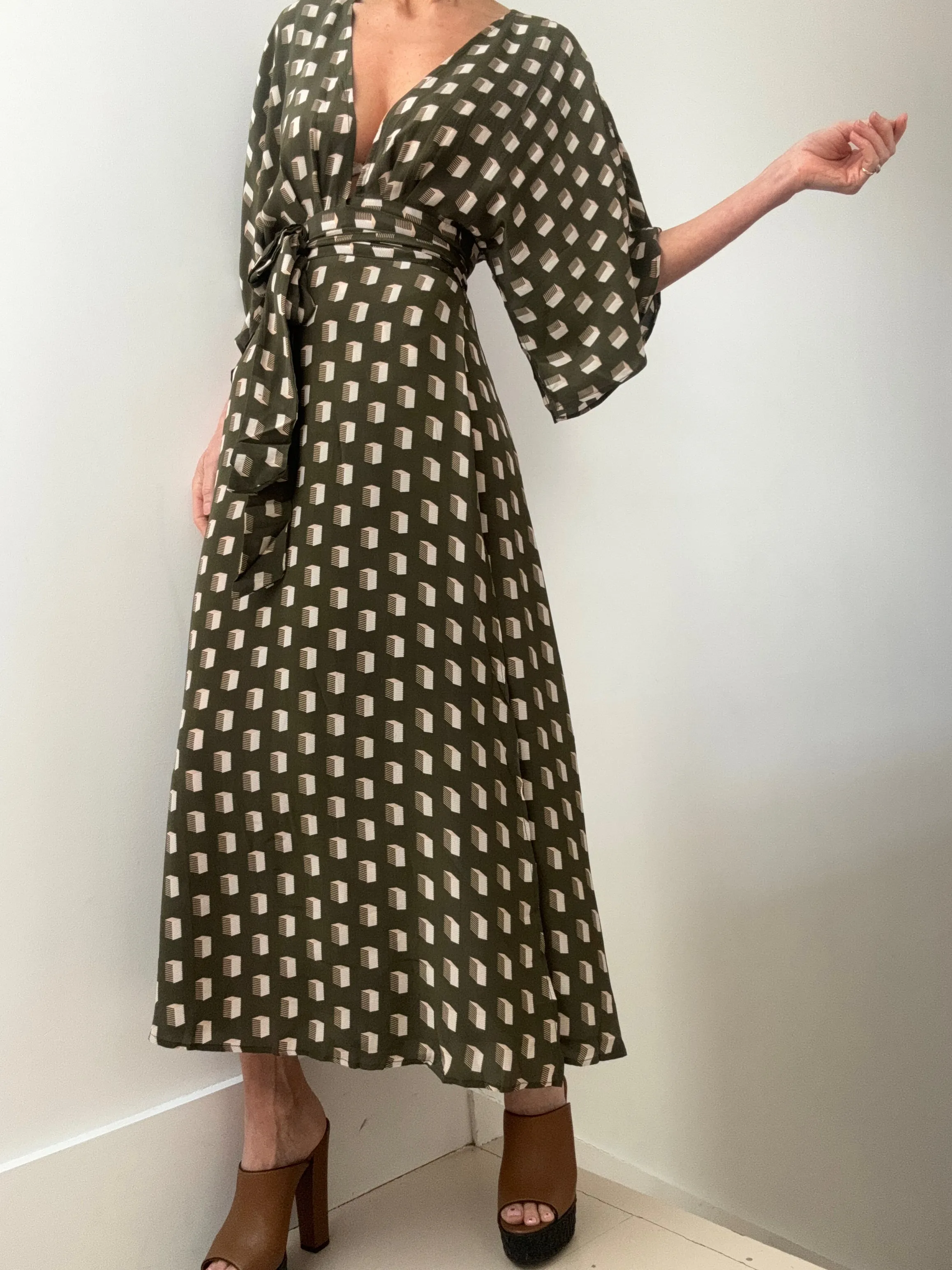 Evarae Silk Wrap Dress Olive
