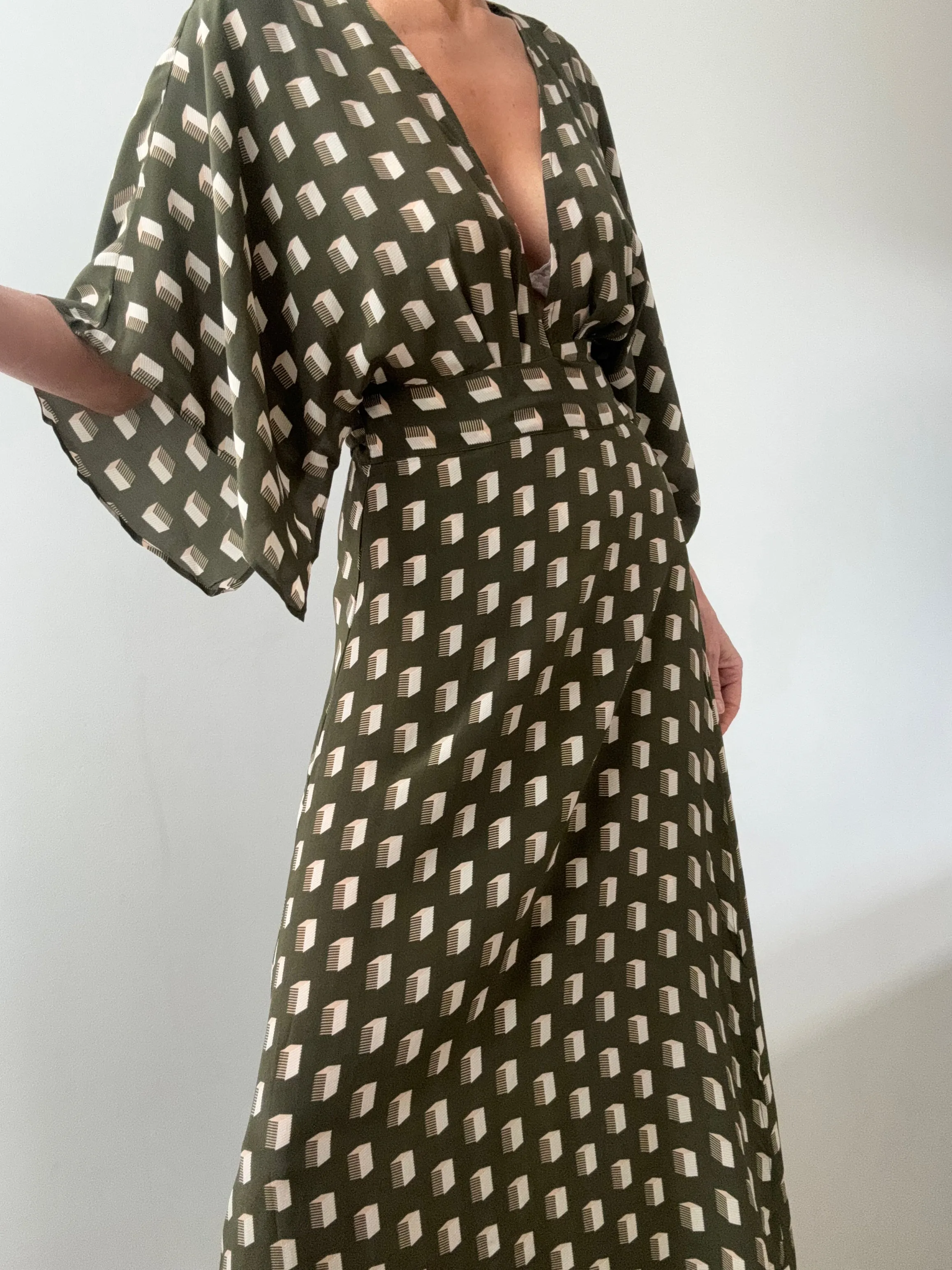 Evarae Silk Wrap Dress Olive