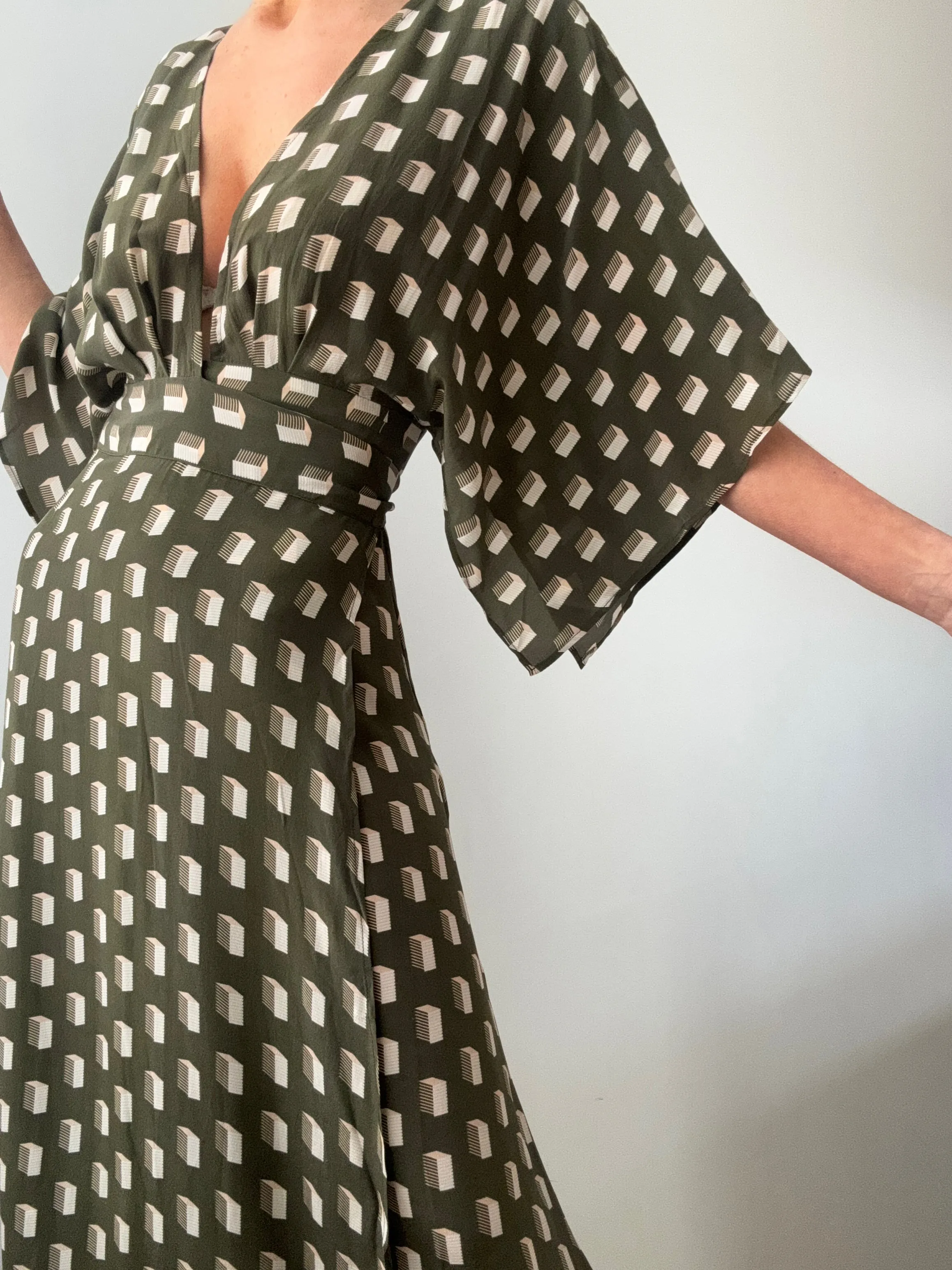 Evarae Silk Wrap Dress Olive