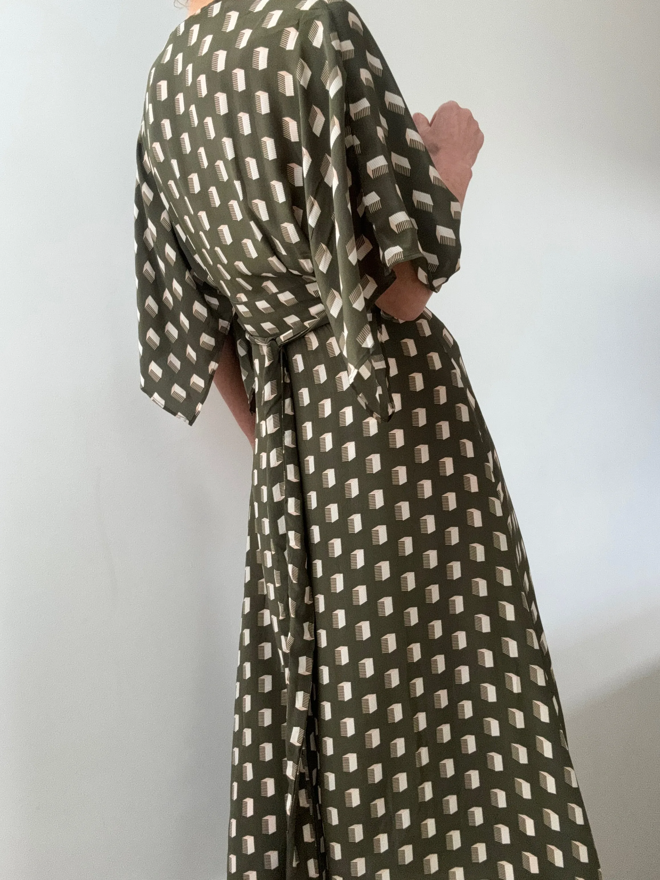 Evarae Silk Wrap Dress Olive