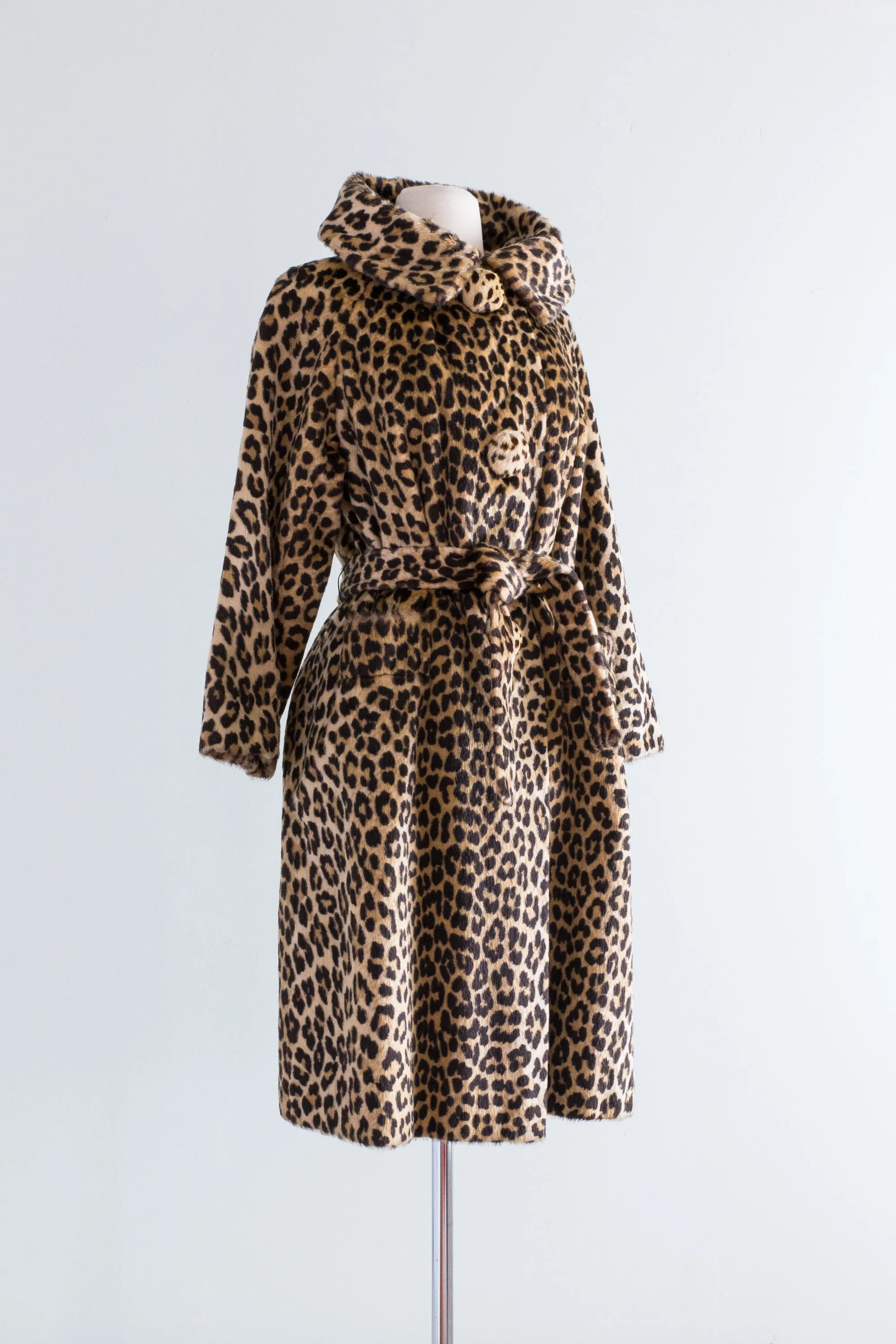 Fabulous 1960s Faux Leopard Print Trench Coat by Kilimanjaro / ML