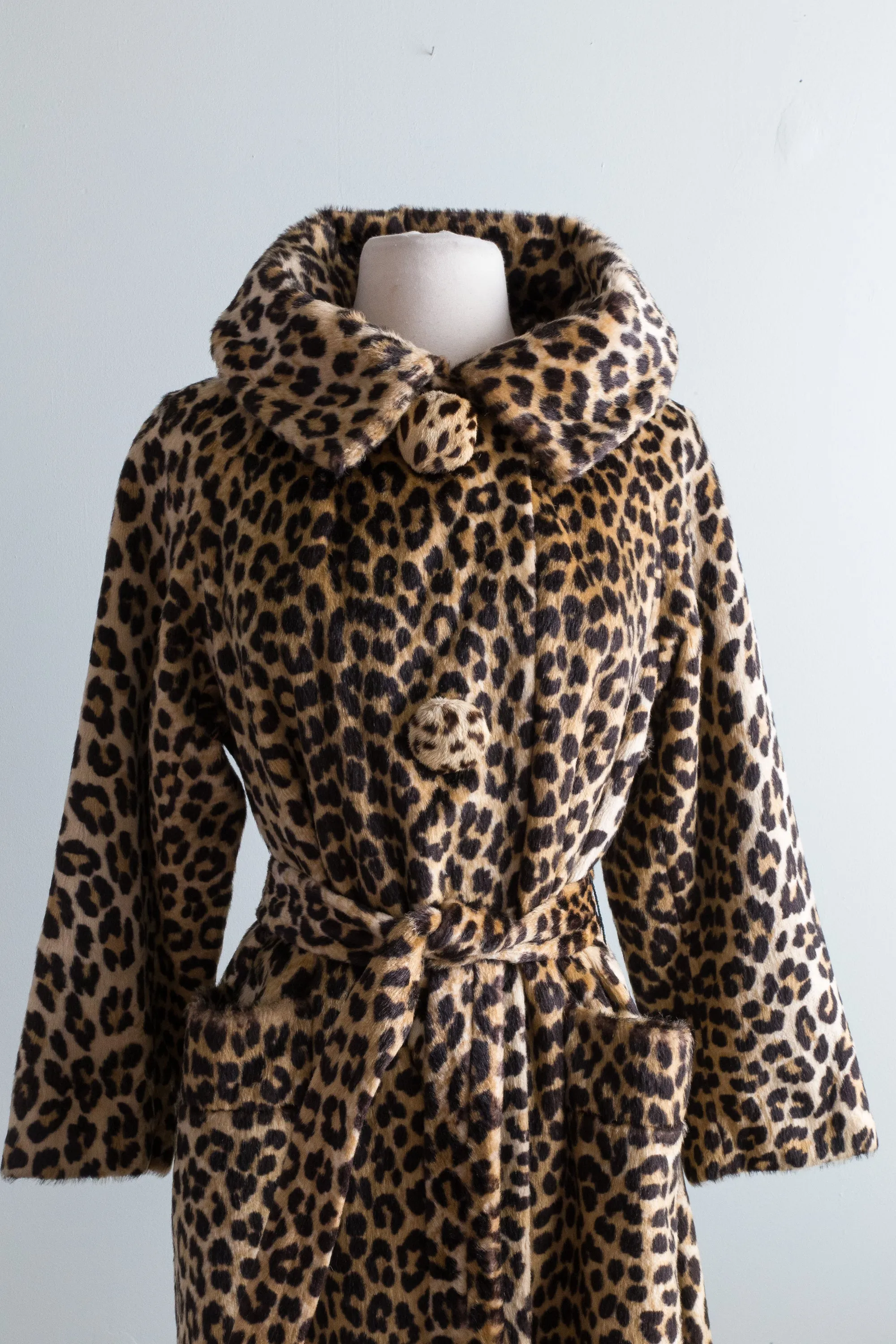 Fabulous 1960s Faux Leopard Print Trench Coat by Kilimanjaro / ML
