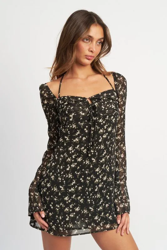 Floral Long Sleeve Mini Dress