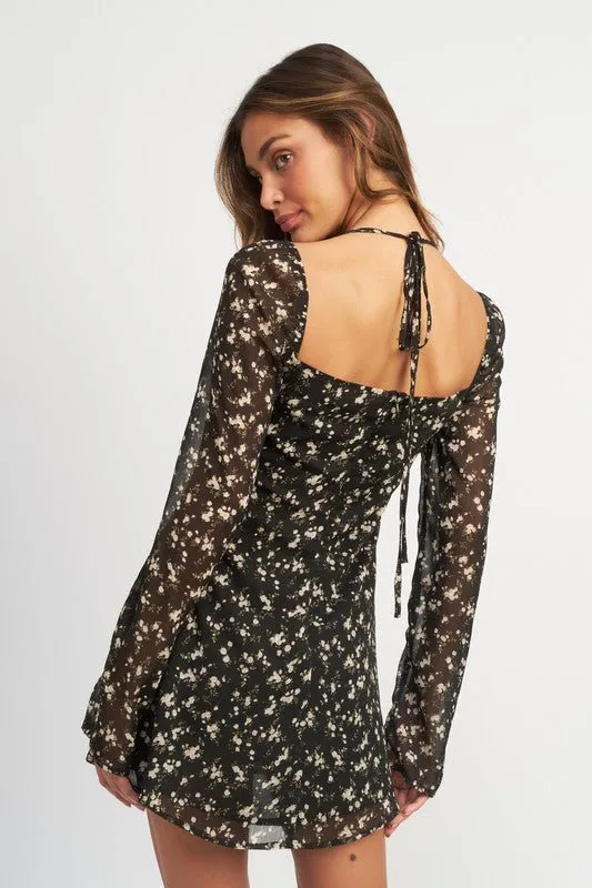 Floral Long Sleeve Mini Dress