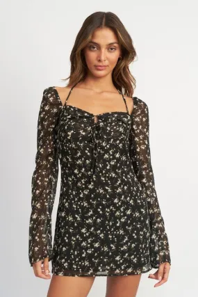 Floral Long Sleeve Mini Dress