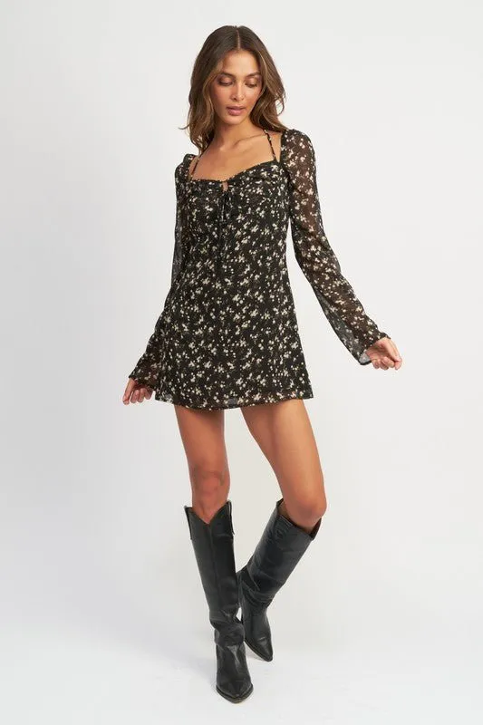 Floral Long Sleeve Mini Dress