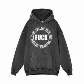 Fuck Circle Letter Print Vintage Washed Hoodie