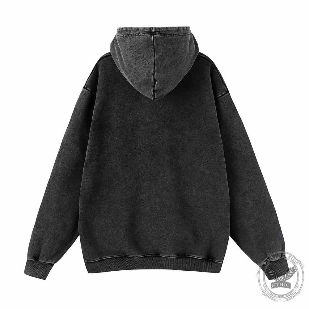 Fuck Circle Letter Print Vintage Washed Hoodie