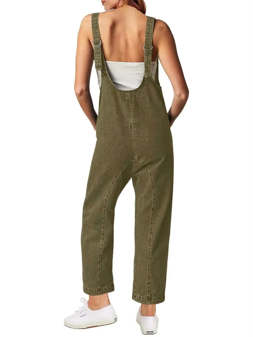 Green denim loose jumper overall