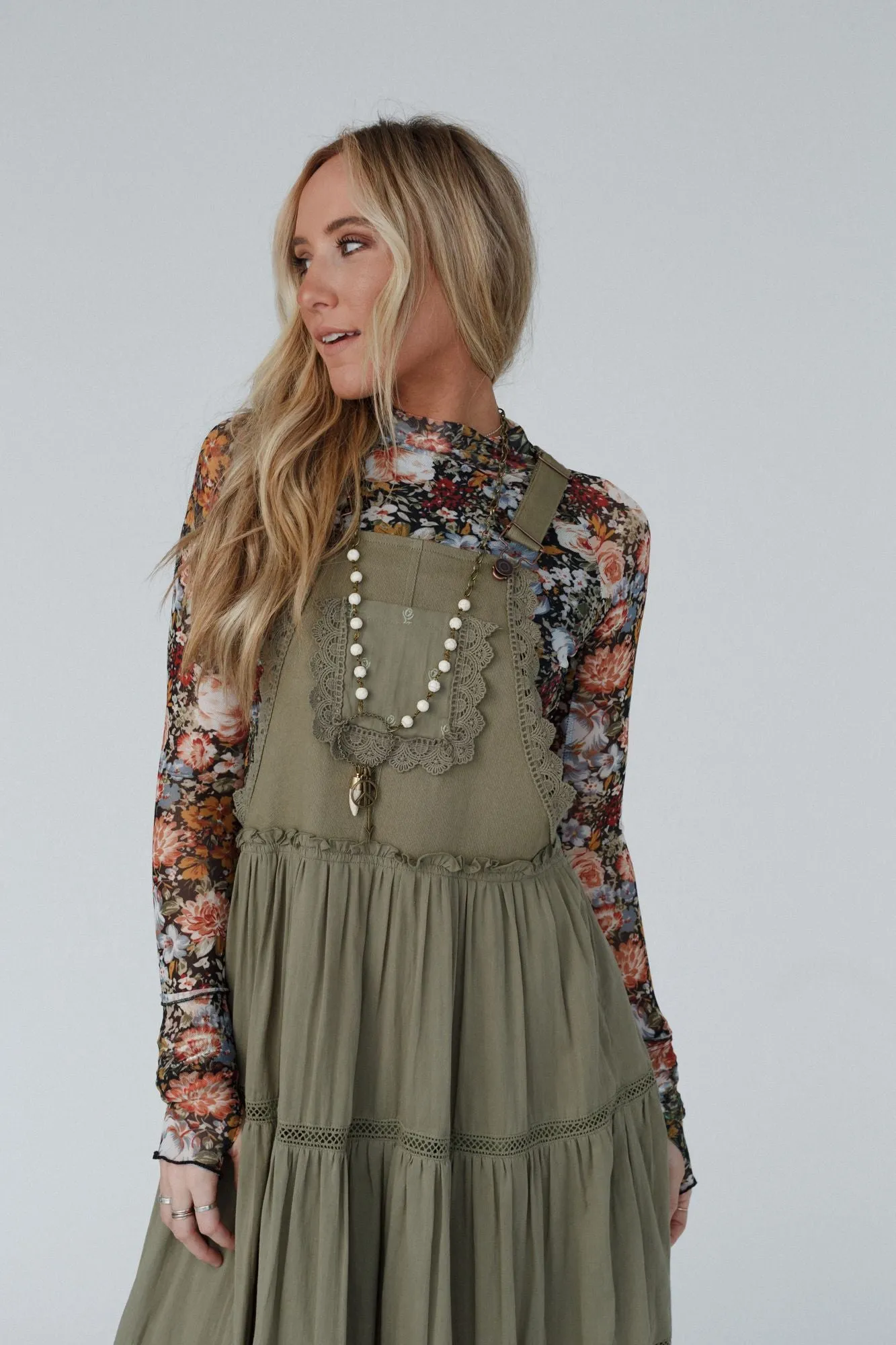 Green Paths Overall Dress - Olive