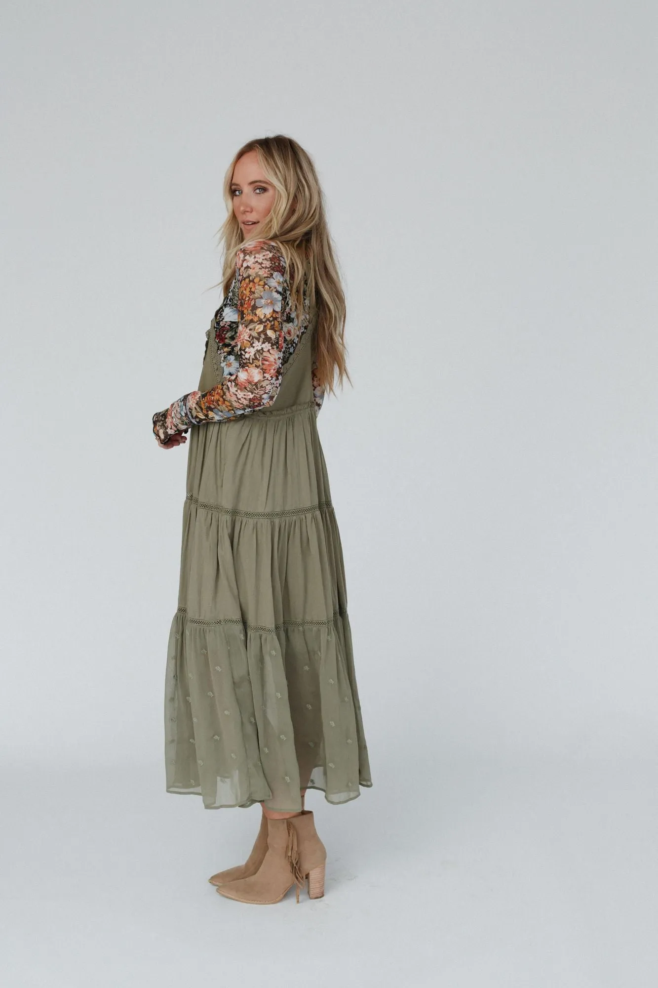 Green Paths Overall Dress - Olive