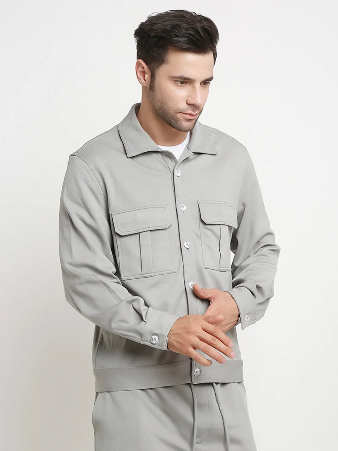 Grey Cargo Utility Shacket