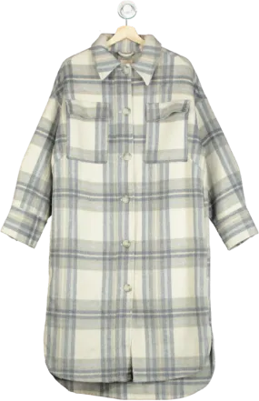 H&M Blue/White Plaid Wool-Blend Long Coat XS