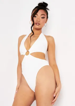 Hana Ivory Halterneck Plunge Hoop Bodysuit