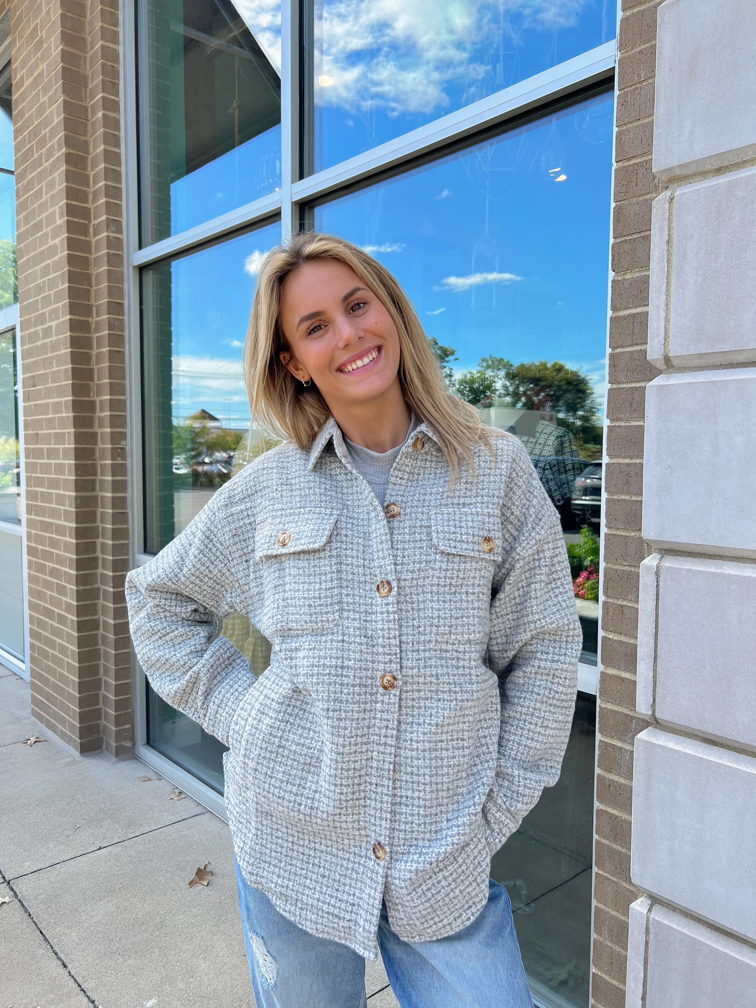Heather Grey Cross Stitch Shacket