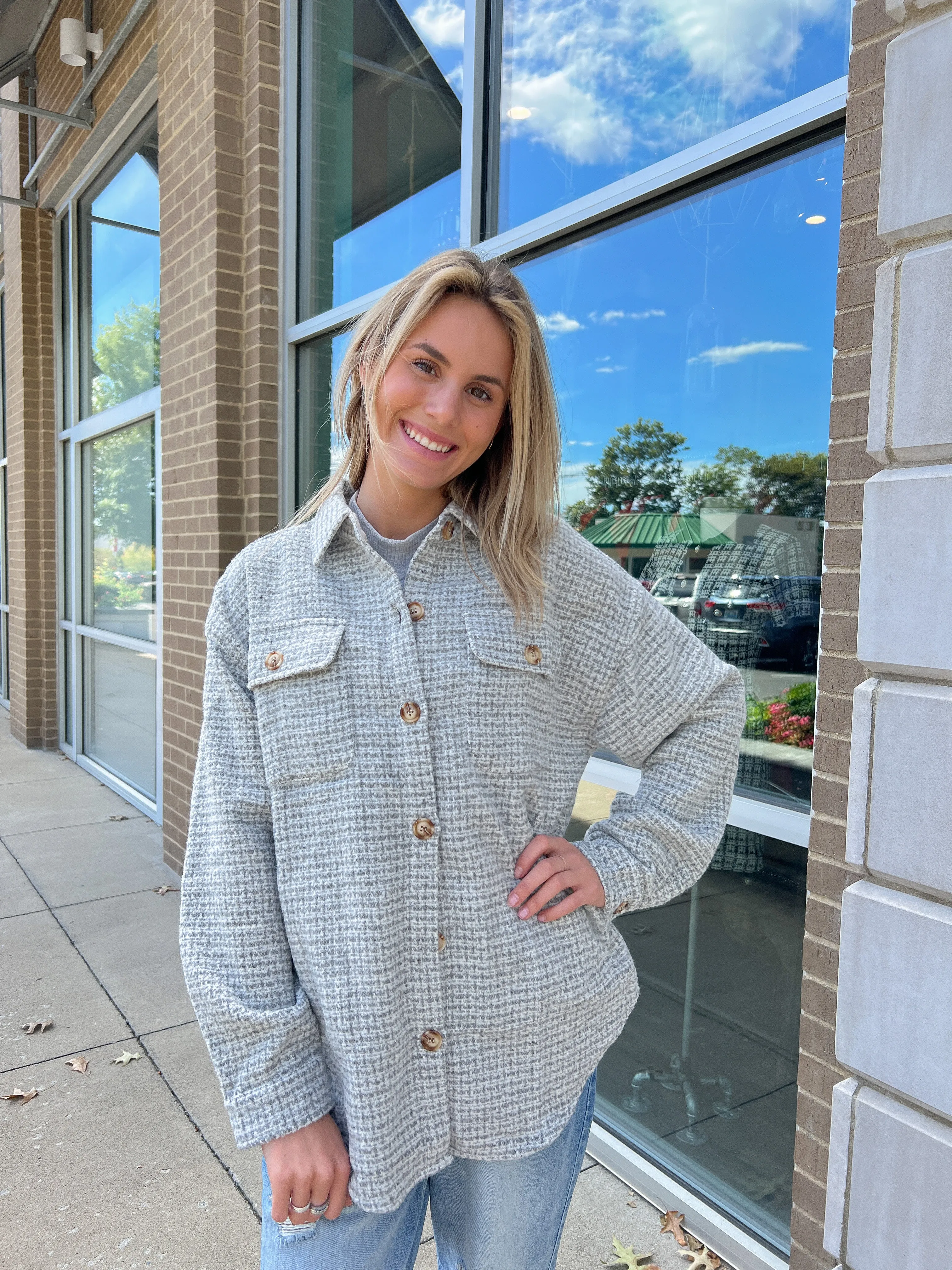 Heather Grey Cross Stitch Shacket