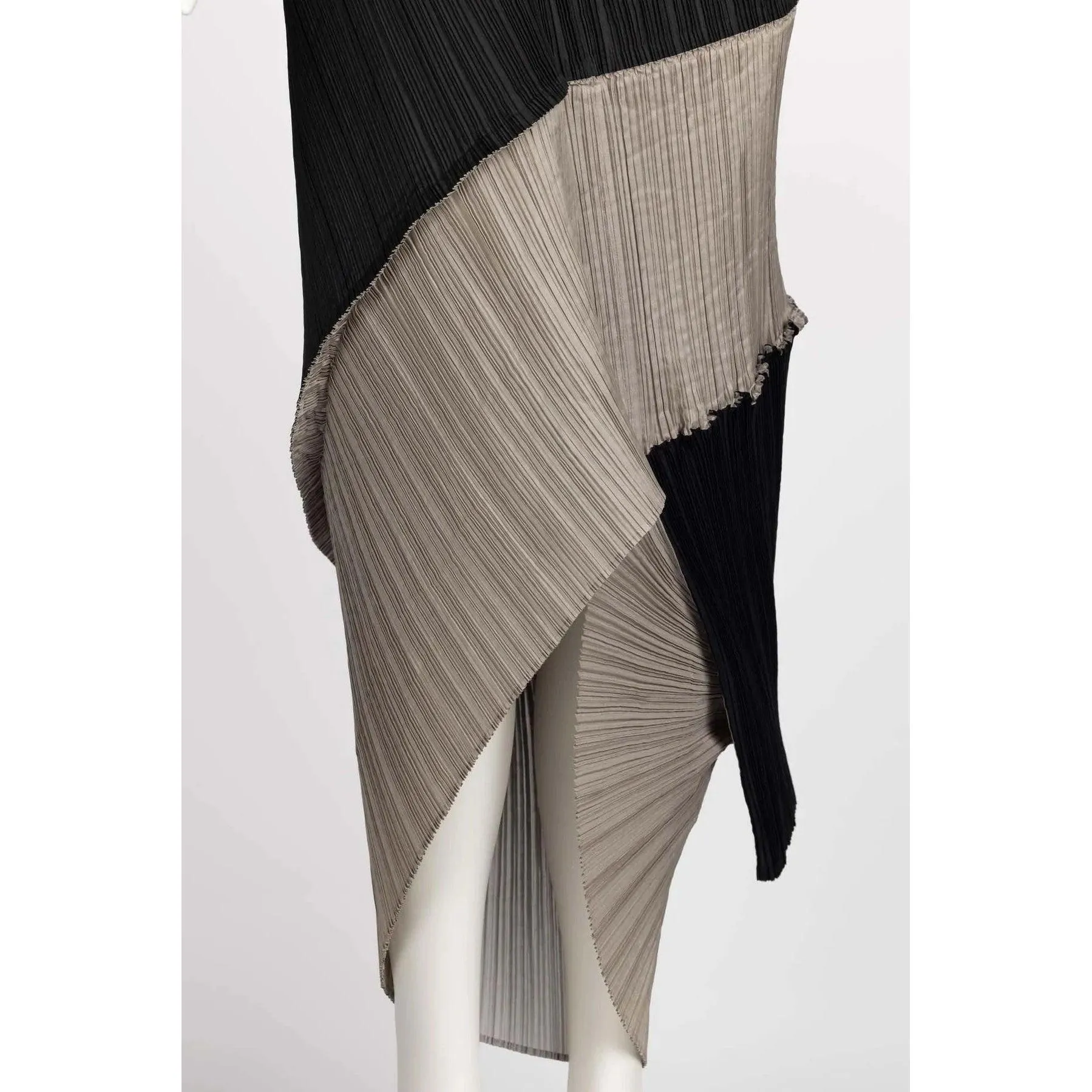 ISSEY MIYAKE 1990 Black & Beige Striped Pleated Spiral Dress | Size S/M