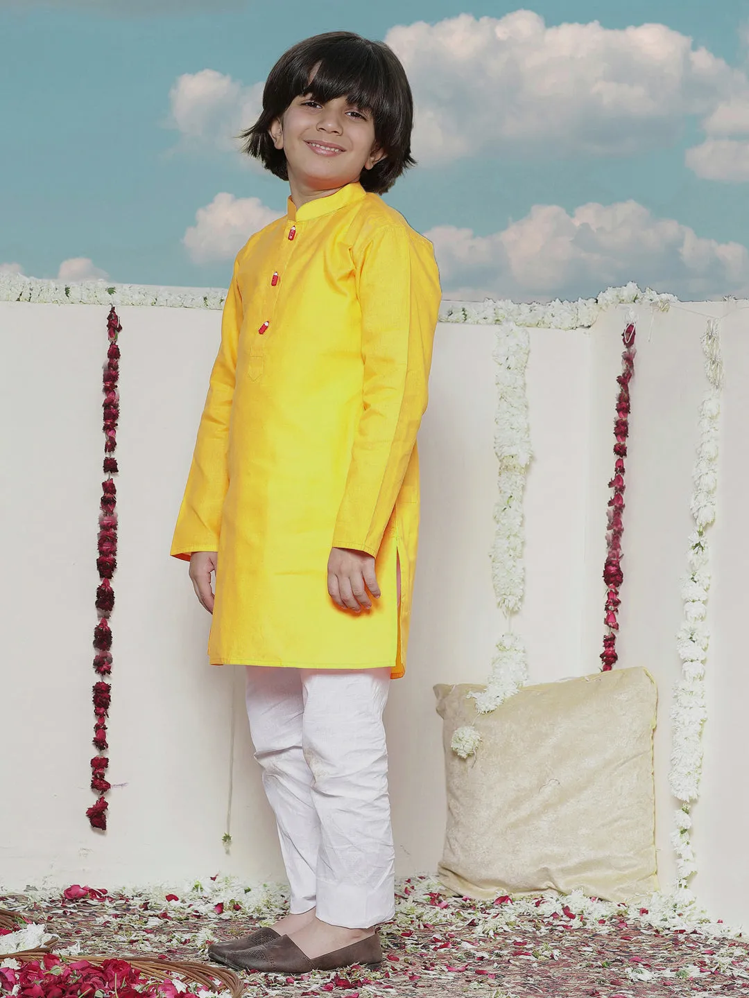 Jashvi Boy's Soft Comfortable Light Weight Cotton Kurta and Pyjama Set