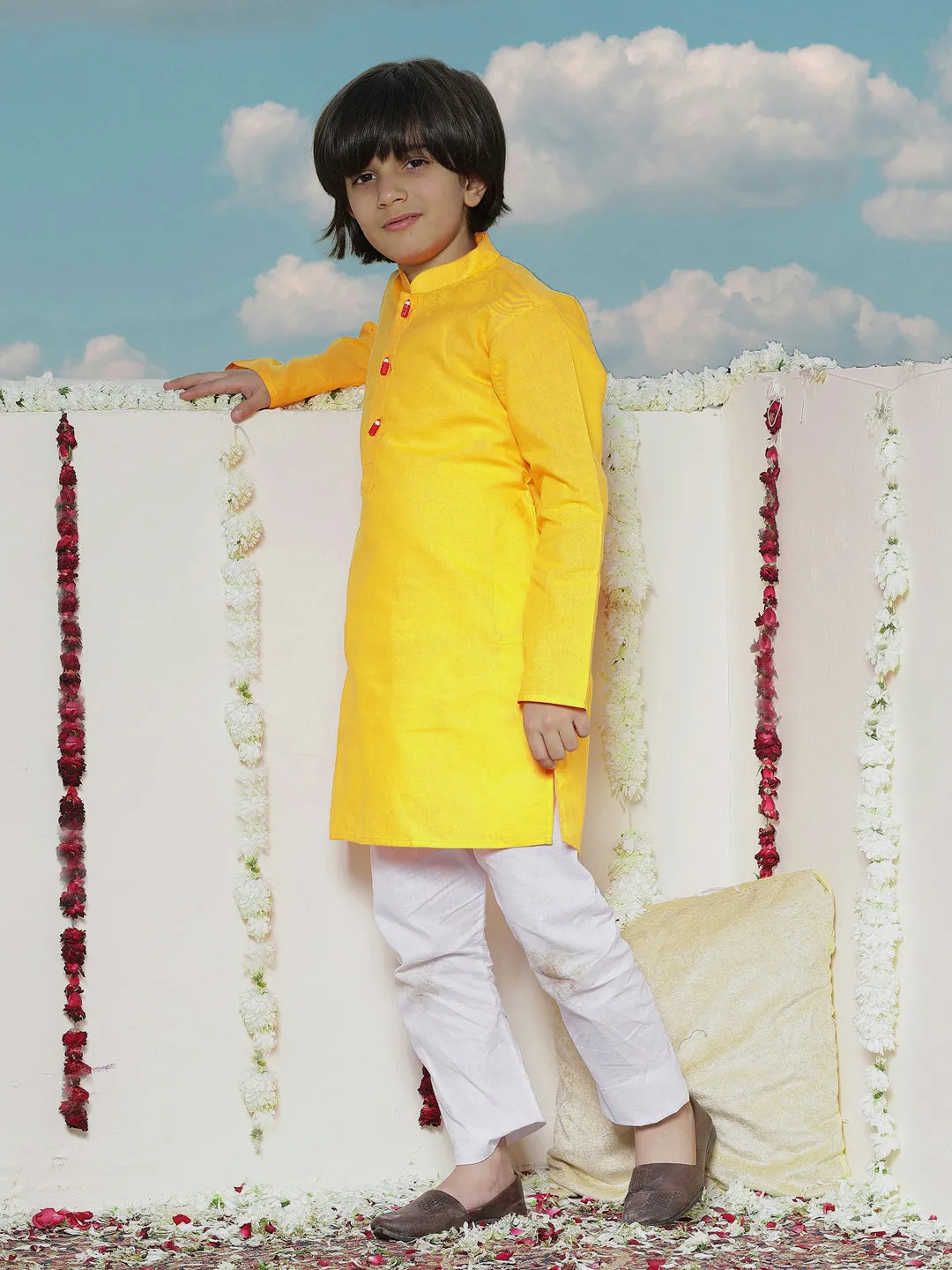 Jashvi Boy's Soft Comfortable Light Weight Cotton Kurta and Pyjama Set