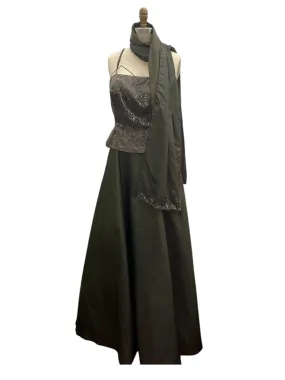 Jovani Hunter Green Brown Beaded Formal Evening Gown with Cape-Size 10