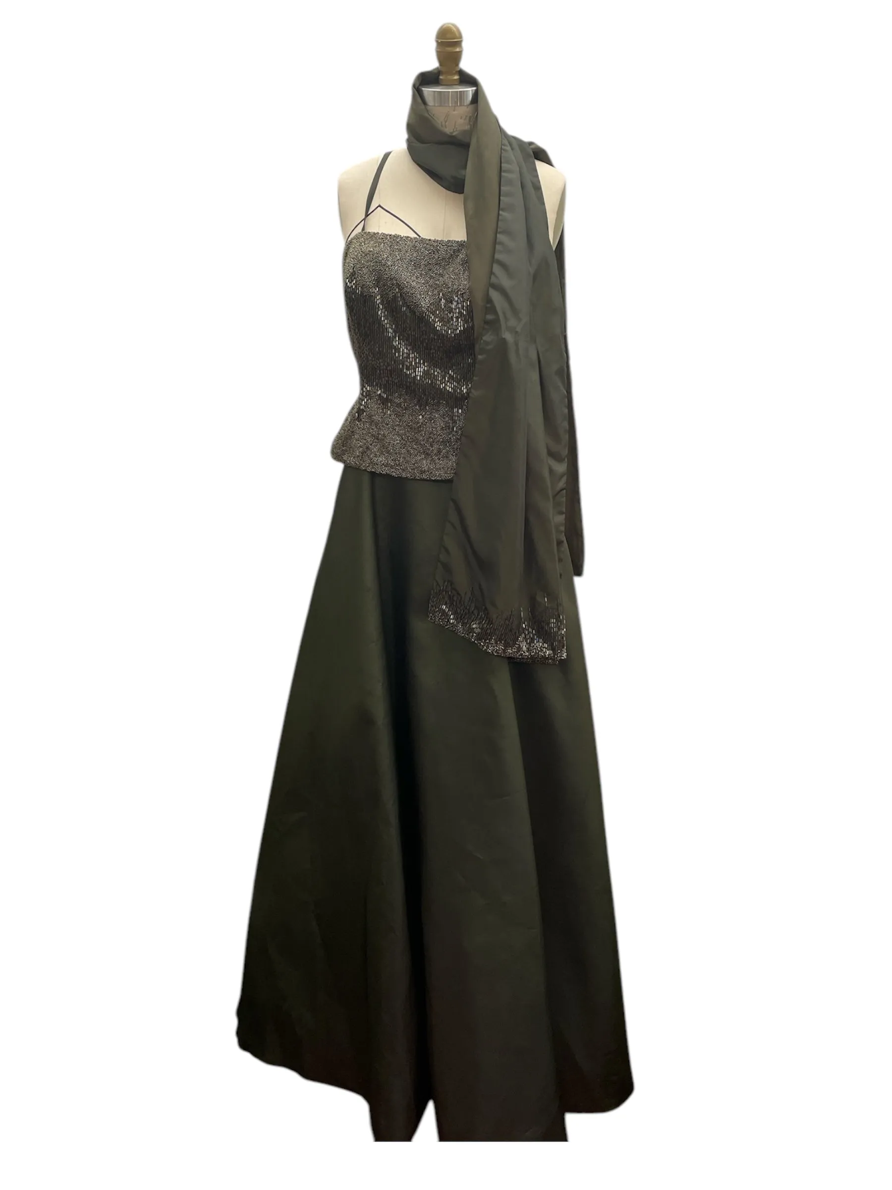 Jovani Hunter Green Brown Beaded Formal Evening Gown with Cape-Size 10