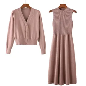 Knitted Dress & Cardigan Two-piece