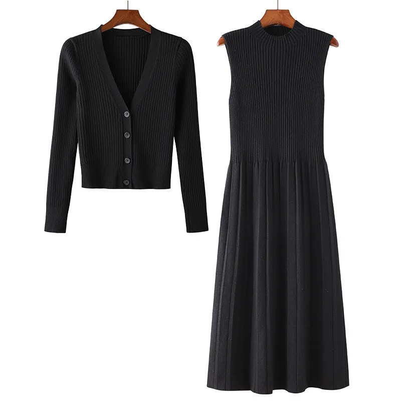 Knitted Dress & Cardigan Two-piece