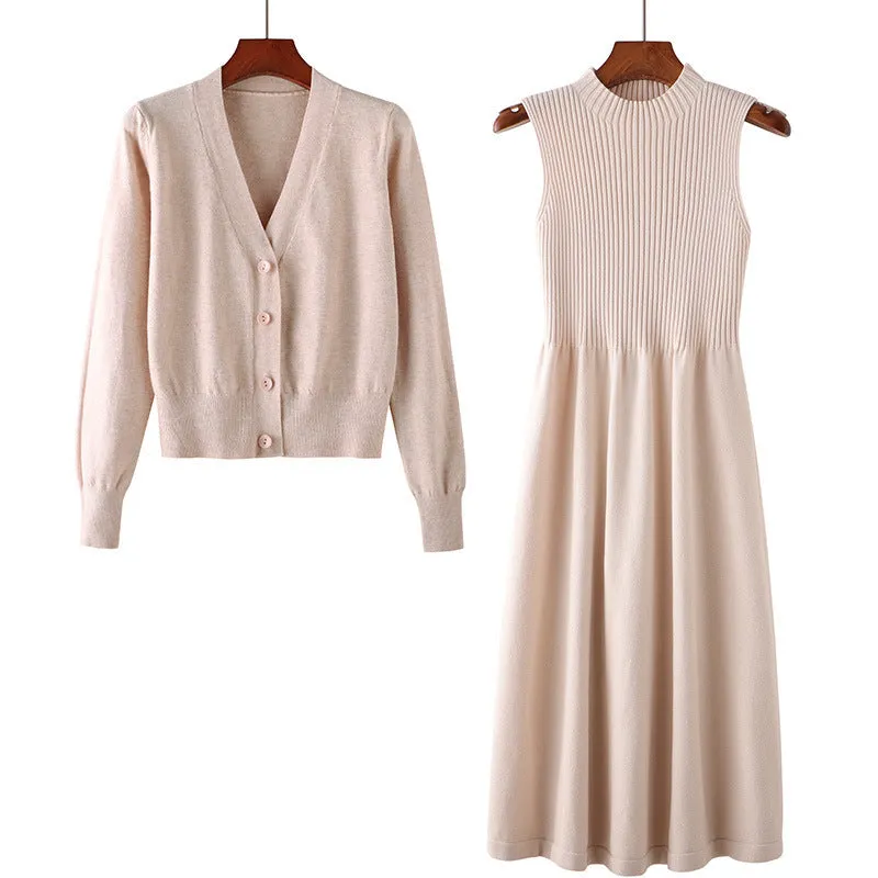 Knitted Dress & Cardigan Two-piece