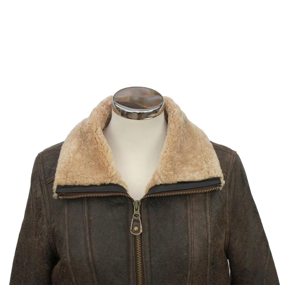 Ladies Krissy Leather Sheepskin Aviator Jacket - Chocolate Forest