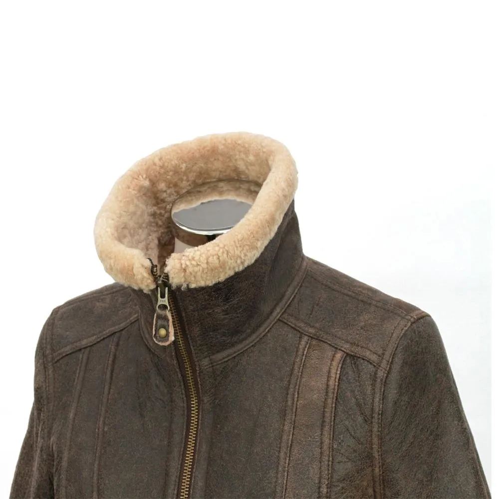 Ladies Krissy Leather Sheepskin Aviator Jacket - Chocolate Forest