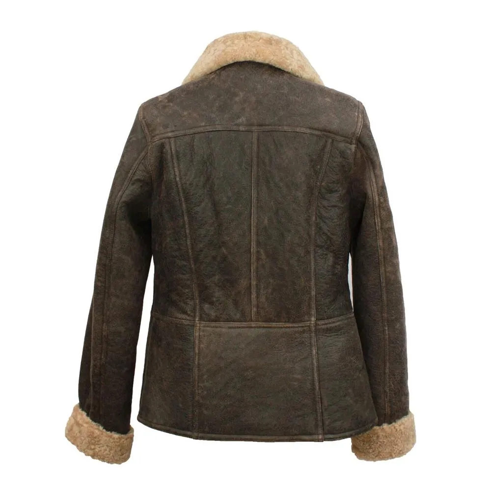 Ladies Krissy Leather Sheepskin Aviator Jacket - Chocolate Forest