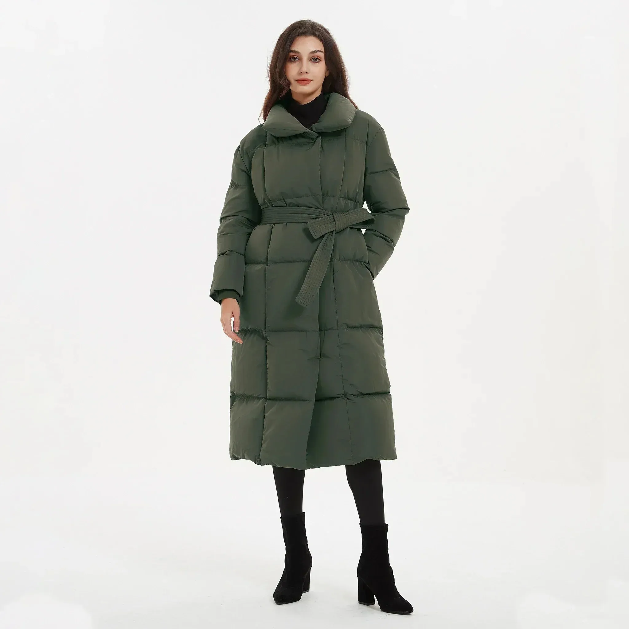 Lange Puffer Jas met Ceintuur
