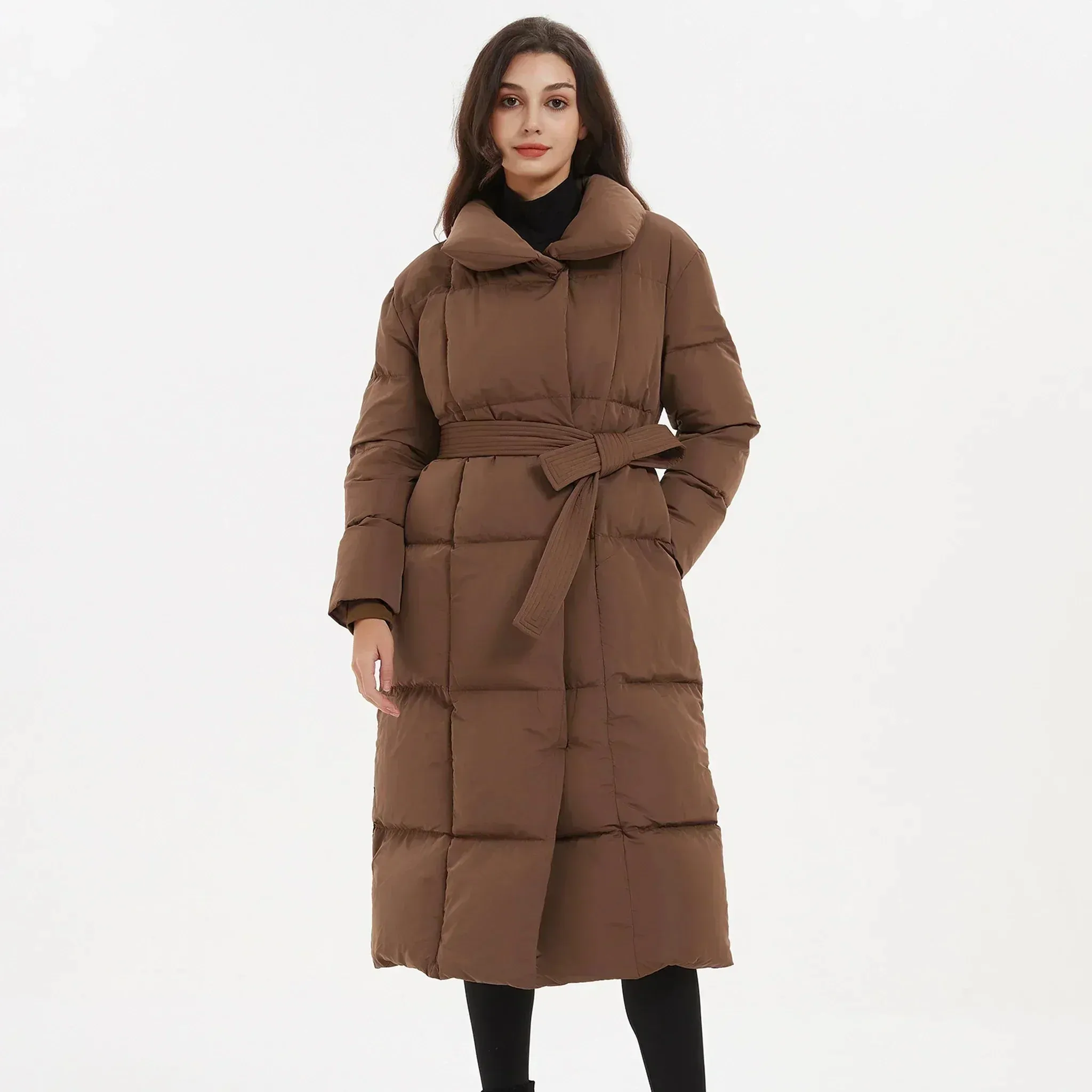 Lange Puffer Jas met Ceintuur