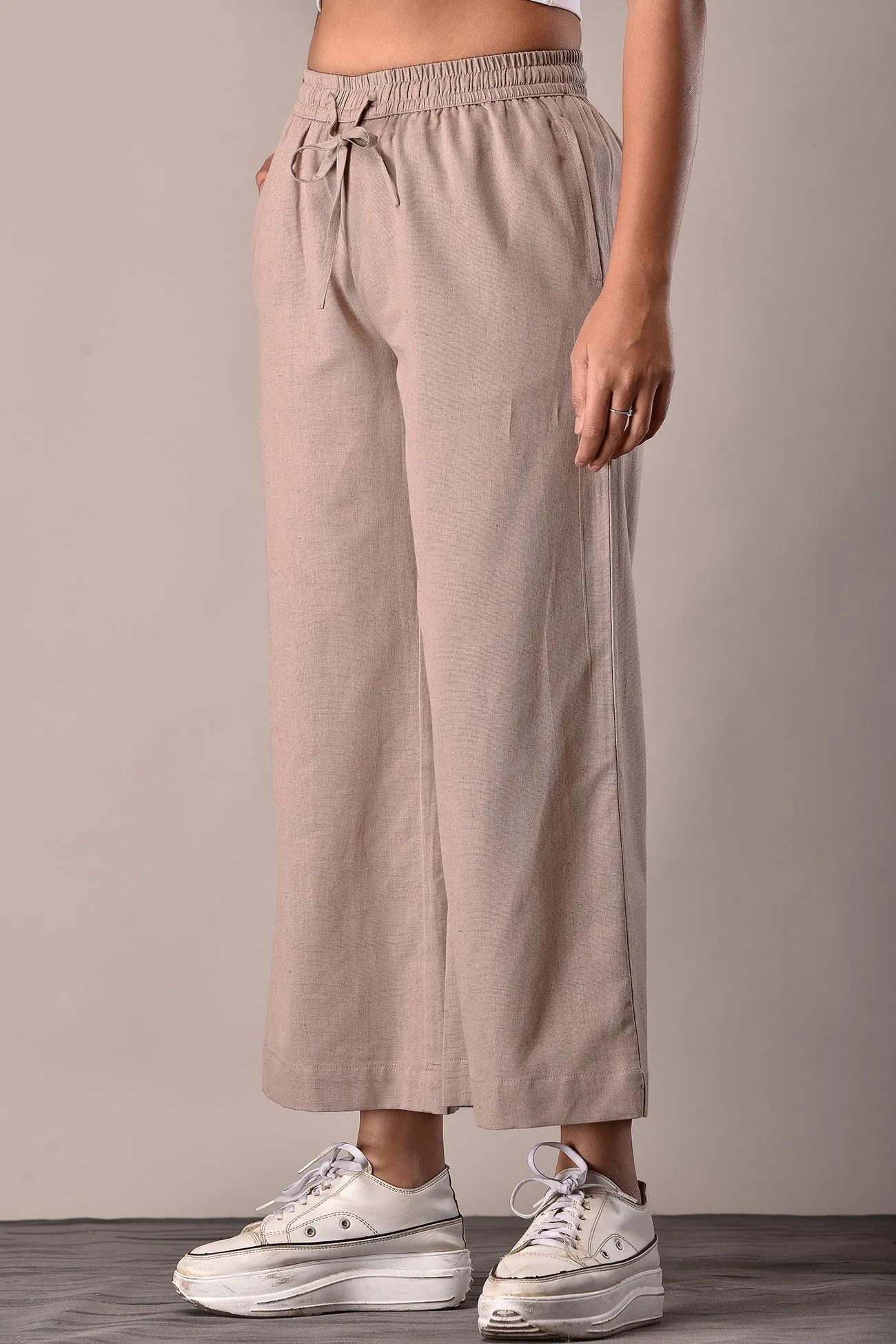 Linen-Cotton Culottes Khakhi Beige