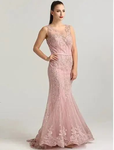 LIZA - Crystal Sequined Lace Evening Gown