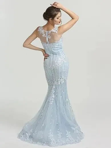 LIZA - Crystal Sequined Lace Evening Gown
