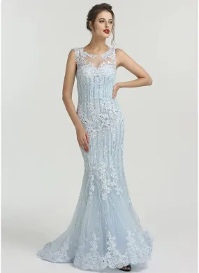 LIZA - Crystal Sequined Lace Evening Gown