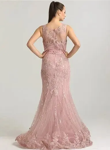 LIZA - Crystal Sequined Lace Evening Gown