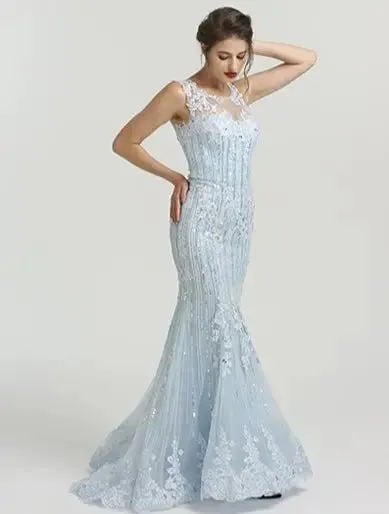 LIZA - Crystal Sequined Lace Evening Gown