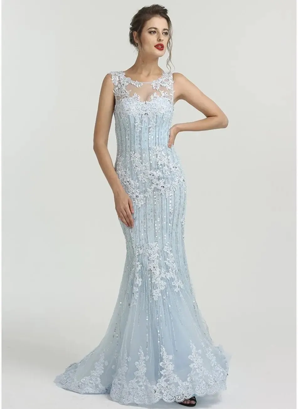 LIZA - Crystal Sequined Lace Evening Gown