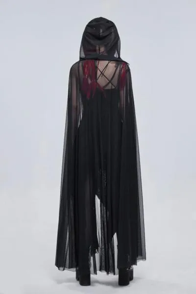 Long Hooded Cape with Pentagram Harness - Black - One Size