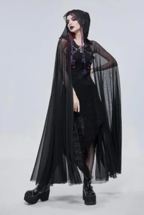 Long Hooded Cape with Pentagram Harness - Black - One Size