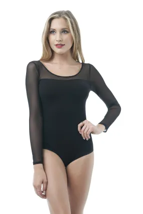 Long Sleeve Mesh Trim Bodysuit