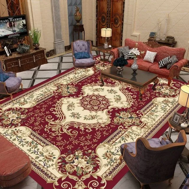 Luxury Royal Red Design Non-Slip Rug Carpet
