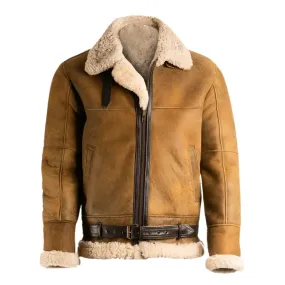 Men's Brown B3 Shearling Aviator Leather Jacket