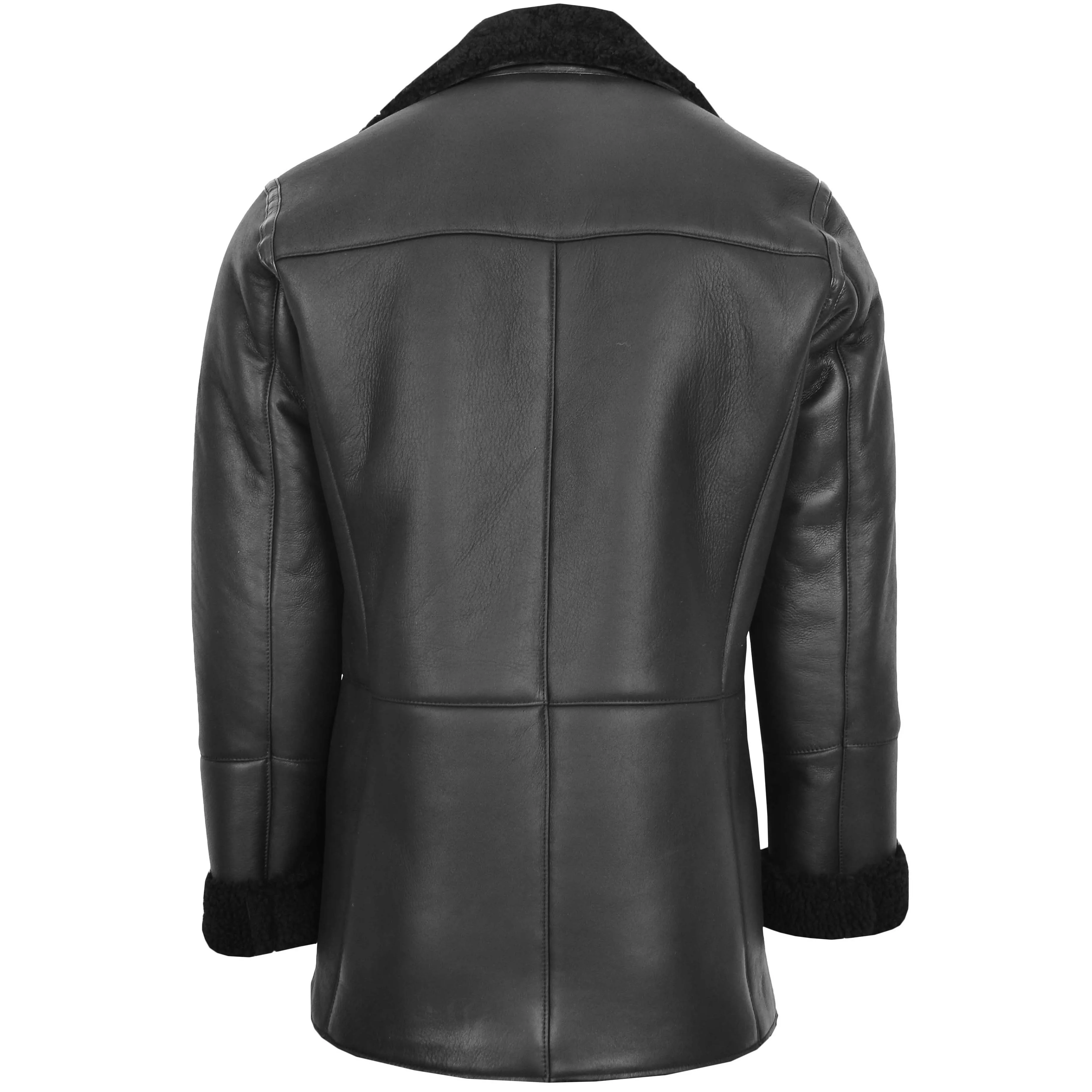 Mens Double Breasted Sheepskin Jacket Theo Black
