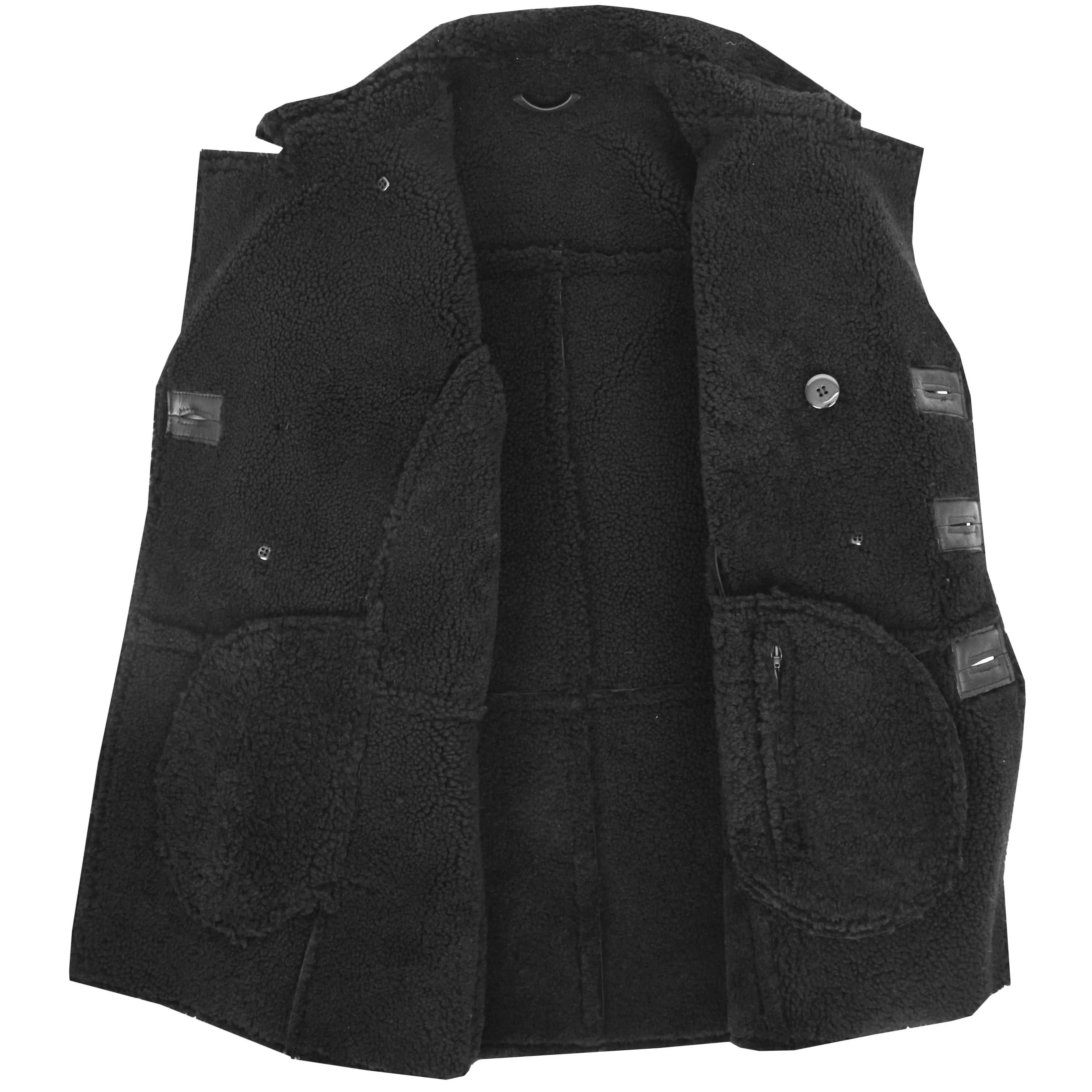 Mens Double Breasted Sheepskin Jacket Theo Black