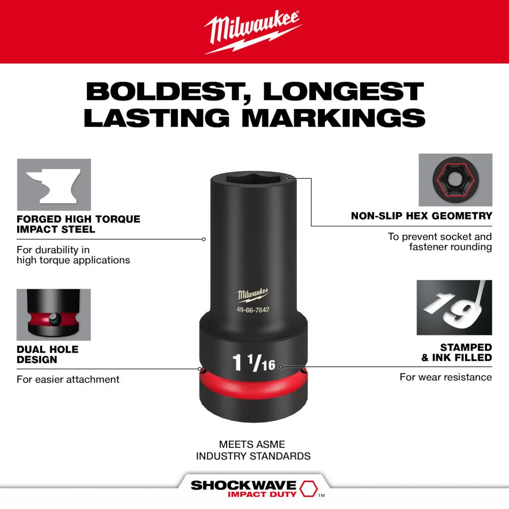 Milwaukee 49-66-6627 SHOCKWAVE Impact Duty 1" Drive 33mm Deep 6 Point Socket